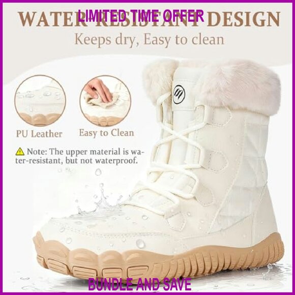 Women's Waterproof Winter Snow Boots Zero Drop Wide Toe Box Fur Lined - Picture 5 of 8